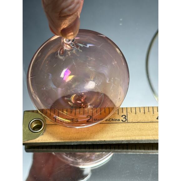 Hand Blown Iridescent Art Glass Christmas Ornaments Pink Cranberry Pair - Picture 5 of 6
